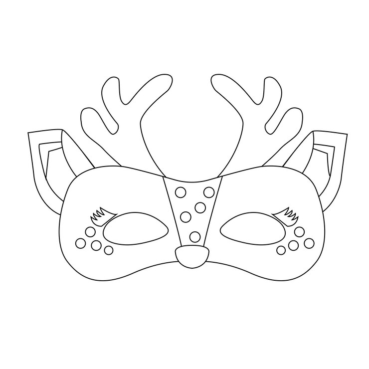 Vetor coloração de uma máscara de veado de desenho animado bonito ilustração vetorial preto e branco para colorir
