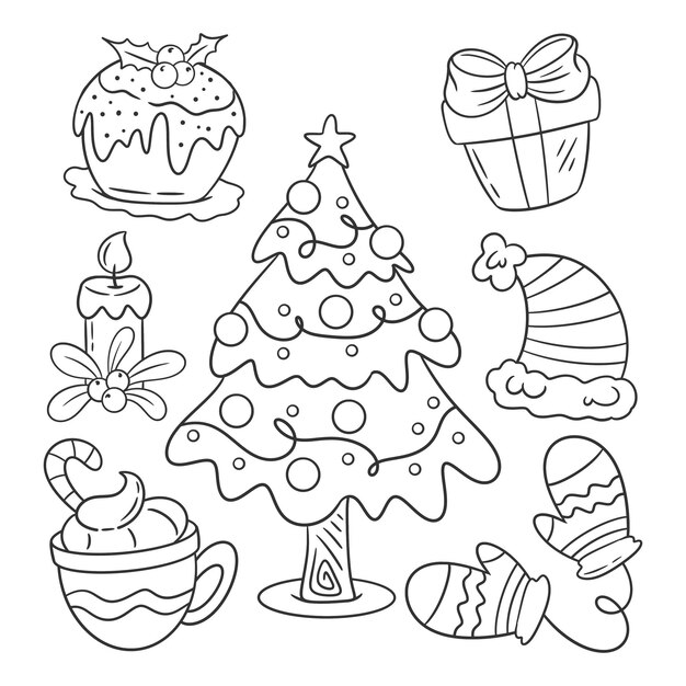 Grupo Da Decoração Do Natal Grupo De Objetos Decorativos Do Natal Popular  Desenhos Brilhantemente Pintados Exatos Da Mão Isolados Ilustração do Vetor  - Ilustração de festivo, caixa: 105295584