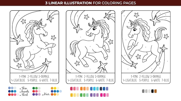 Coloração Mágica de Unicórnios Fofos por Número Páginas para Colorir Aprenda números e cores Planilha imprimível