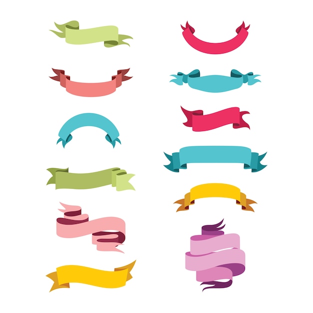 Colorful ribbon banner vector conjunto de variação de design plano