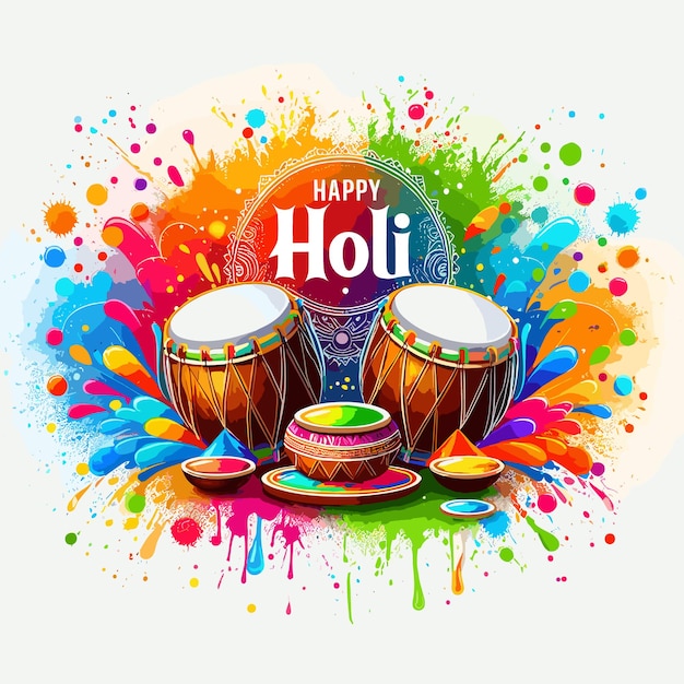 Vetor colorido feliz desenho de fundo de holi para o festival de cores da índia saudações de celebração
