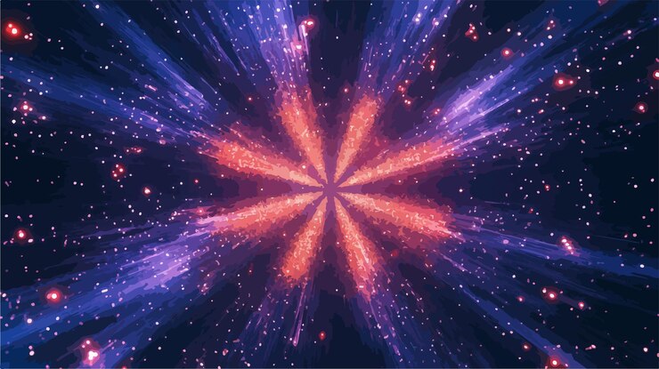 Vetor coloridos fogos de artifício no céu noturno exibem amplo ângulo central