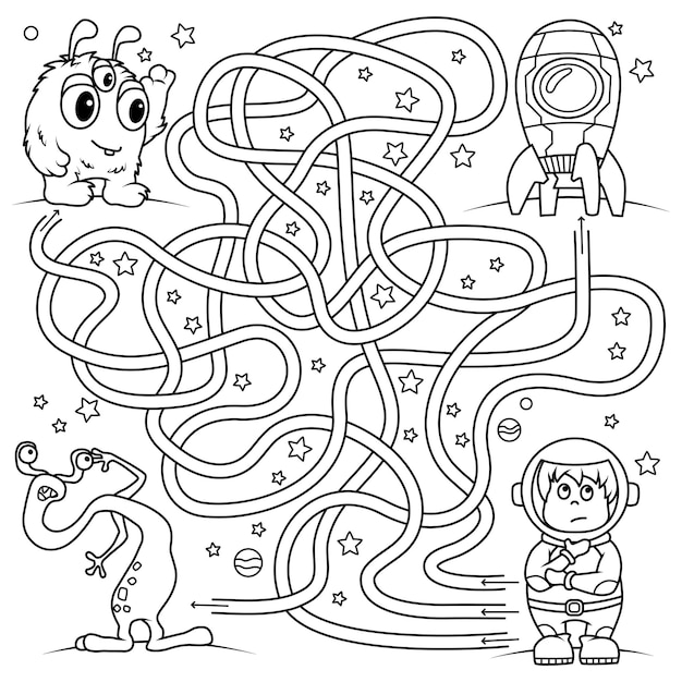 Colorindo o contorno da estrada no espaço para ajudar o astronauta a encontrar o caminho para o foguete