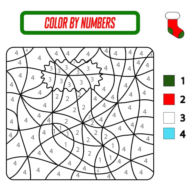 Colorindo por números com meia de natalum jogo de quebra-cabeça para educação infantil e atividades ao ar livre