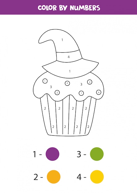 Colorir bolinho fofo de halloween por números. jogo de matemática.