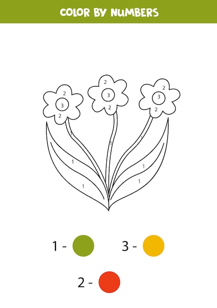 Colorir flores de desenhos animados por números planilha para crianças