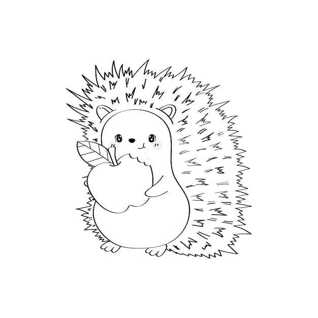 Colorir página hedgehog clipart character design. adorável clip art ouriço preto e branco.