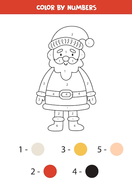 Colorir Papai Noel fofo por números Planilha para crianças