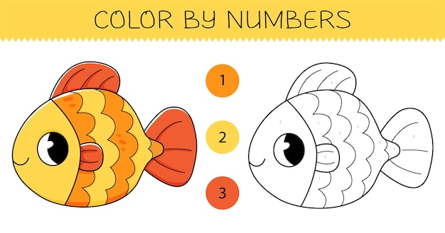 Colorir por números livro de colorir para crianças com peixinho dourado bonito página para colorir com peixe de desenho animado