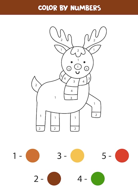 Colorir renas de Natal fofas por números Planilha para crianças
