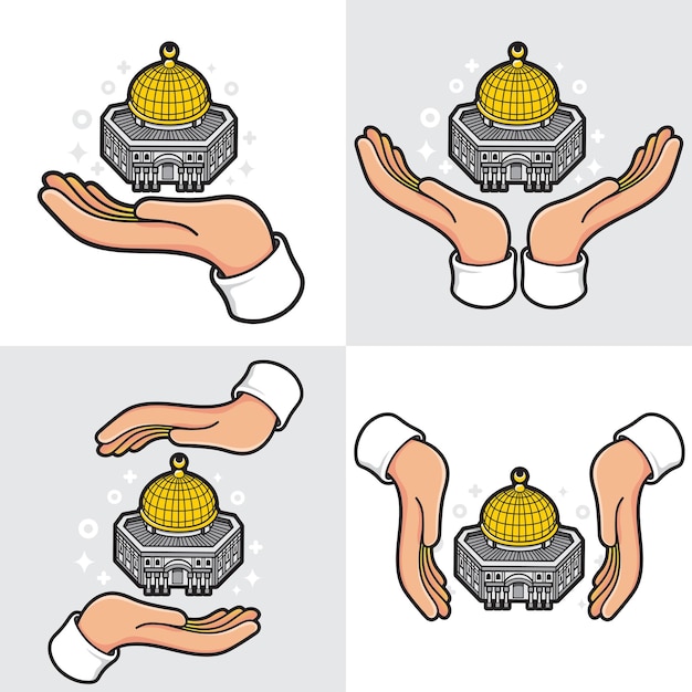 Vetor com mãos al aqsa conjunto de símbolos palestinos e islâmicos