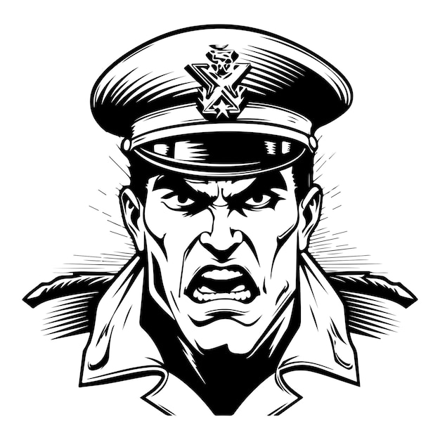 Vetor comandantes ira icônico oficial militar irado emblem em vector
