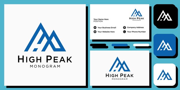 Combinação abstrata moderna de fonte serif do alfabeto de letra inicial de pico alto com modelo de cartão de visita