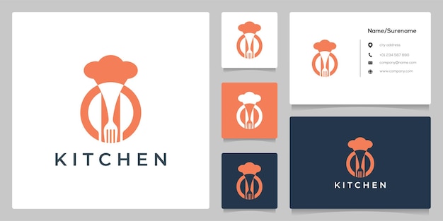 Combinação de garfo e faca de chapéu de chef para design de logotipo de restaurante de cozinha
