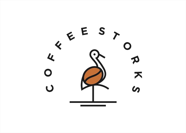 Combinação de logotipo de cegonha com modelo de ilustração de silhueta de vetor de ícone de grãos de café