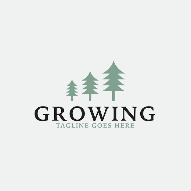 Combinação de logotipo de crescimento criativo com ideia de ilustração de conceito de design de ícone de pinheiro