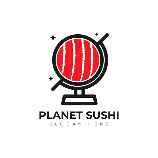 Combinação de logotipo de sushi e globo de vetor. símbolo ou ícone do planeta comida japonesa.