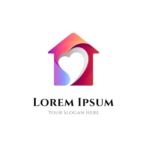 Combinação do logotipo da casa com formato de coração ou amor