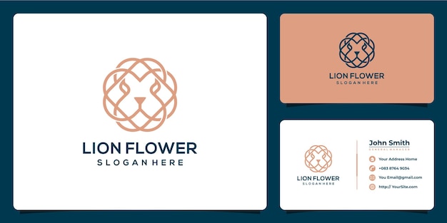 Combinação do logotipo de leão e flor com cartão de visita