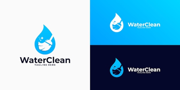 Vetor combinação do logotipo de limpeza de água com vassoura e logotipo da escova