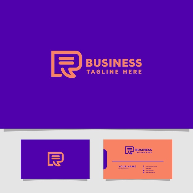 Combinação simples e mínima de chat de bolha e design de logotipo inicial de monograma letra r