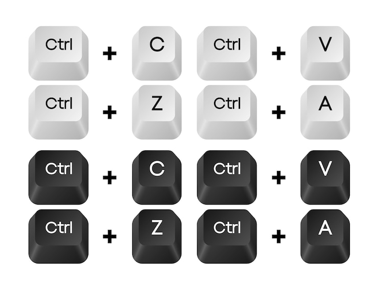 Vetor combinações de teclas de computador conjunto de combinações de teclos iconos de conjunto de comandos botão de teclado de computador