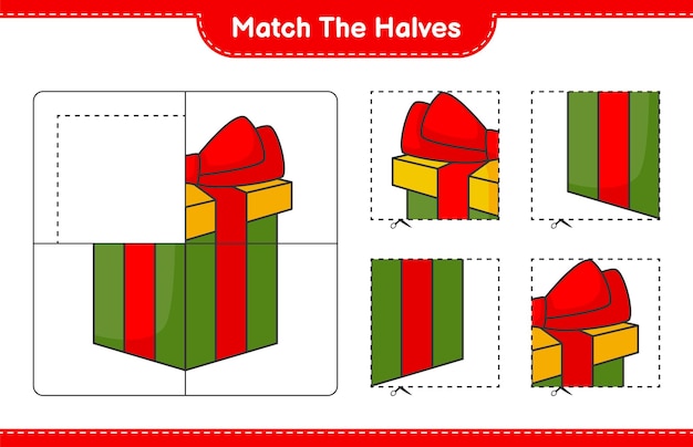 Combine as metades combine as metades da fita ilustração em vetor de planilha para impressão de jogo educacional para crianças