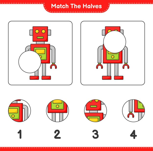 Combine as metades combine as metades da planilha para impressão do jogo educacional de personagens do robô