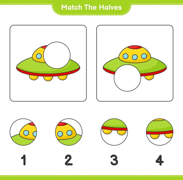 Combine as metades combine as metades da planilha para impressão do jogo infantil ufo educacional