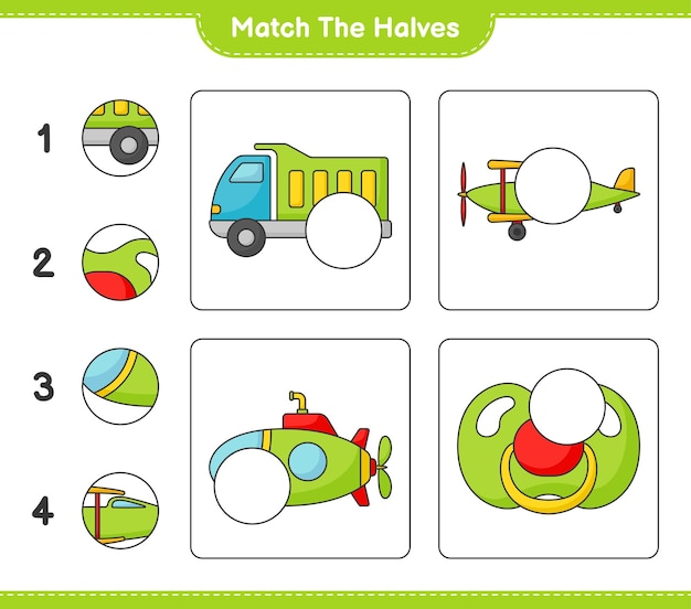 Combine as metades combine as metades do jogo educativo para crianças lorry plane submarine and chupeta