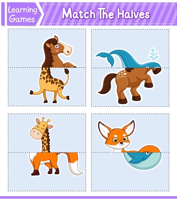 Jogo de correspondência combine palavras e animais fofos da