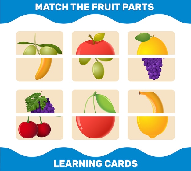 Combine as peças das frutas dos desenhos animados. jogo de correspondência. jogo educativo para crianças e bebês antes da idade escolar