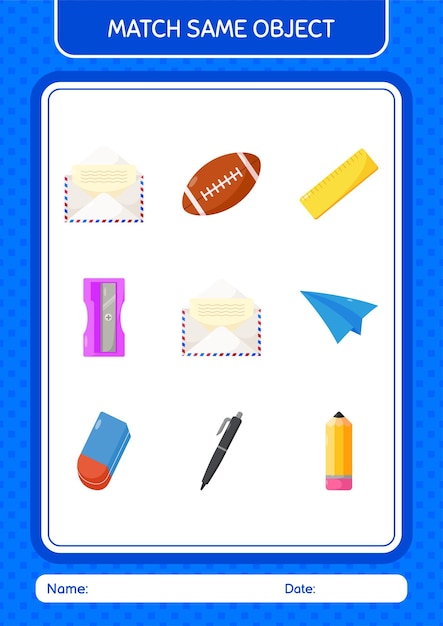 Combine com a mesma planilha de correio de papel de jogo de objeto para folha de atividades de crianças pré-escolares