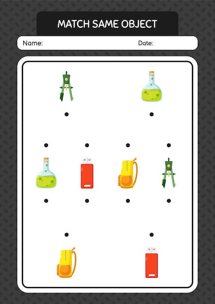 Vetor combine com a mesma planilha de ícones de verão do jogo de objetos para a folha de atividades de crianças pré-escolares