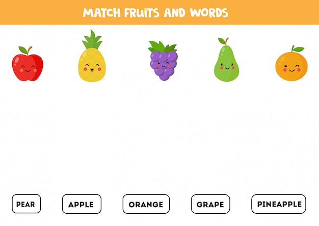 Combine frutas com as palavras. jogo de gramática inglesa