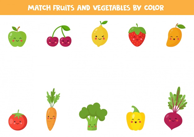 Combine frutas e vegetais por cor. jogo lógico educativo para crianças. quebra-cabeça engraçado.