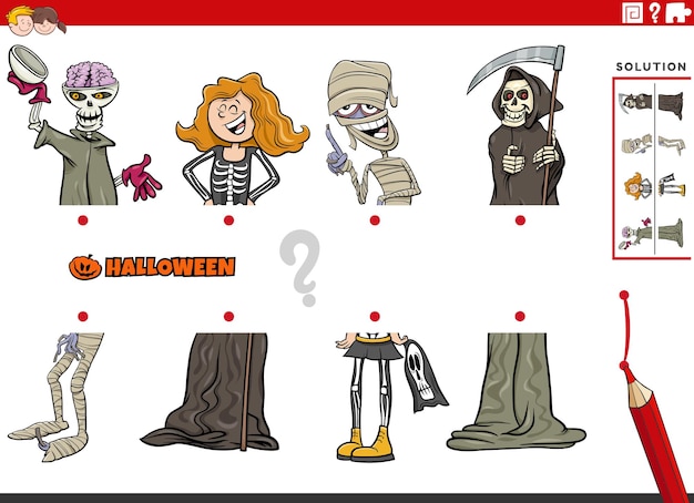 combine metades de imagens com personagens cômicos de Halloween