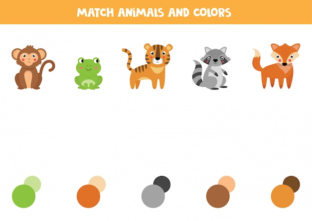 Combine os animais e suas cores. Planilha educacional para crianças.