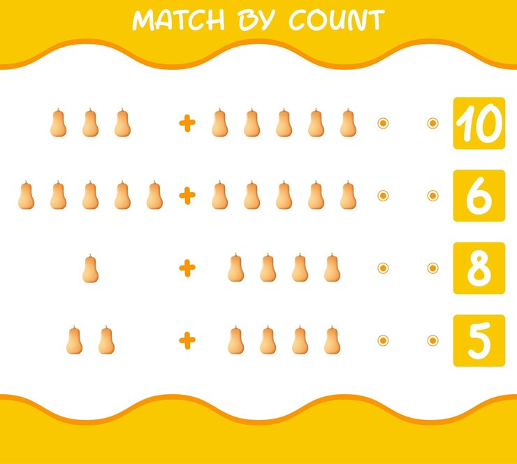 Vetor combine por contagem de abóbora de desenho animado. jogo de correspondência e contagem. jogo educativo para crianças e bebês antes da idade escolar