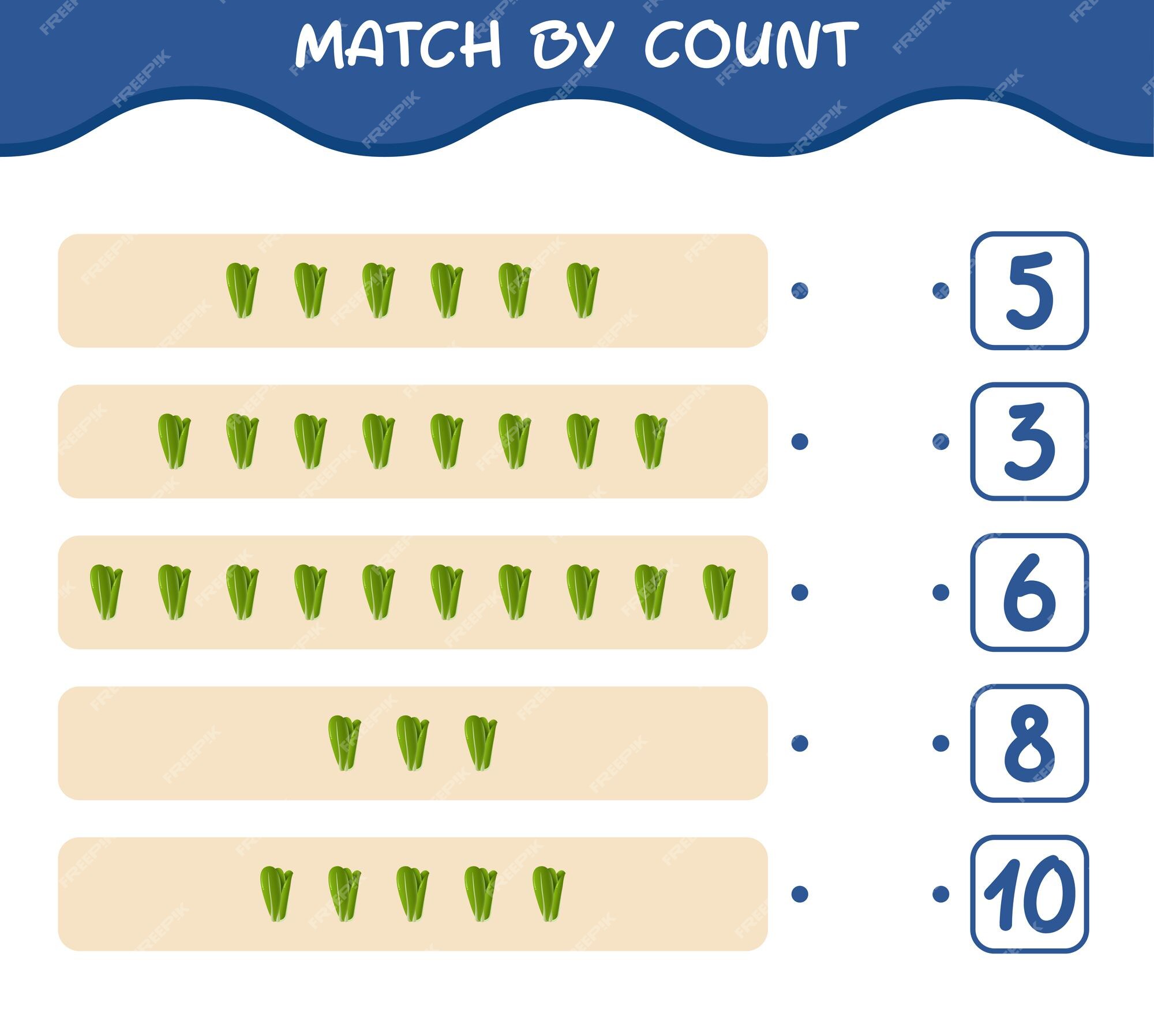 Combine a mesma quantidade de alface. jogo de contagem. jogo