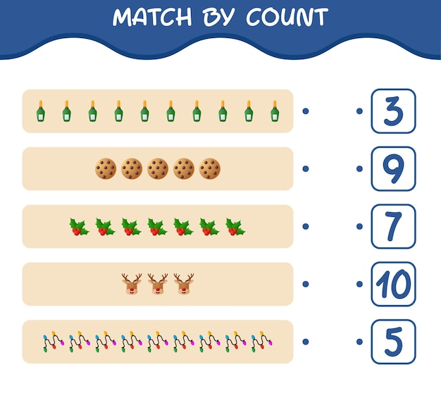 Combine por contagem de desenhos animados de natal. . jogo de correspondência e contagem. jogo educativo para crianças e bebês antes da idade escolar