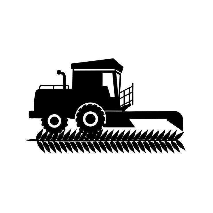 Vetor combine silhouette harvester colheita de colheitas em um campo
