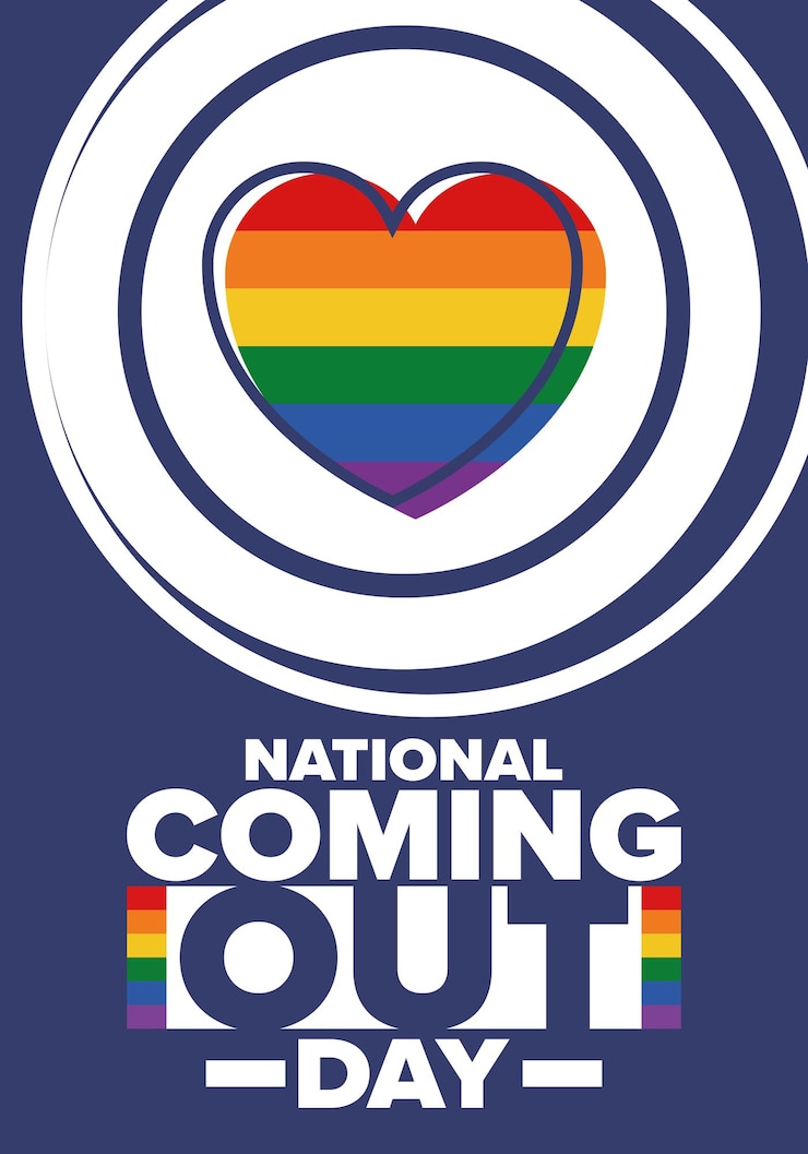 Vetor come out day pride mês bandeira arco-íris lgbt diversidade e igualdade amor livre poster vetorial