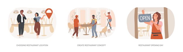 Começando um negócio de restaurante ilustrações vetoriais de desenhos animados isolados se