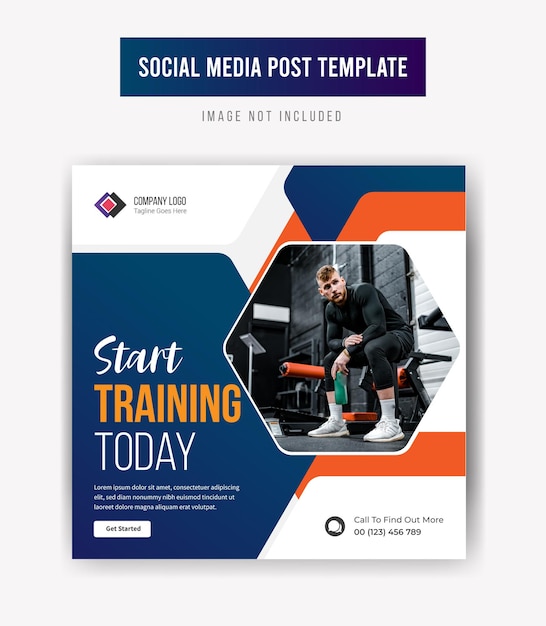 Vetor comece a treinar hoje promoção de mídia social post template design premium vector