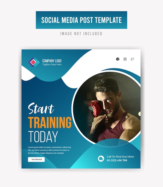 Vetor comece a treinar hoje promoção de mídia social post template design premium vector