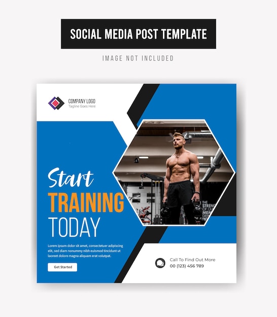 Comece a treinar hoje promoção de mídia social Post template design premium vector