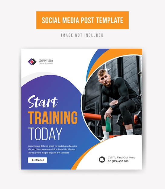 Comece a treinar hoje promoção de mídia social Post template design premium vector