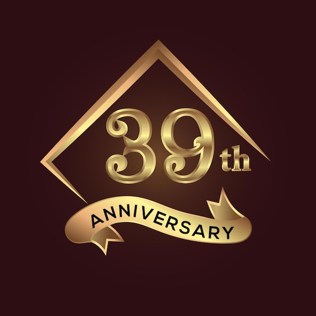 Comemoração de aniversário de 39 anos. logotipo de aniversário com cor dourada quadrada e elegância isolada.