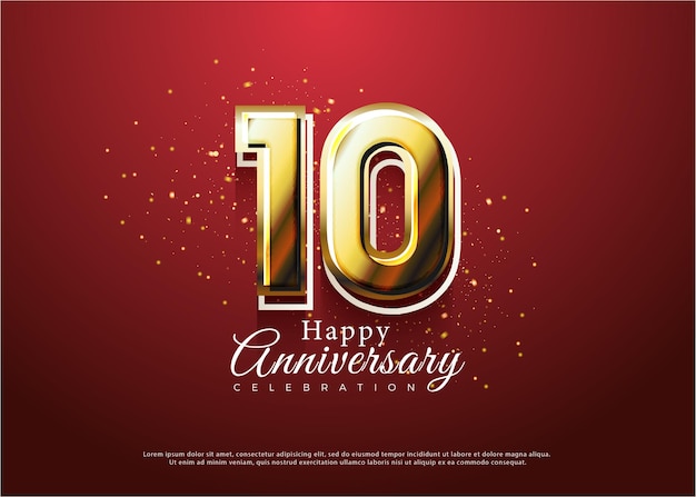 Comemoração do 10º aniversário com números dourados combinados.